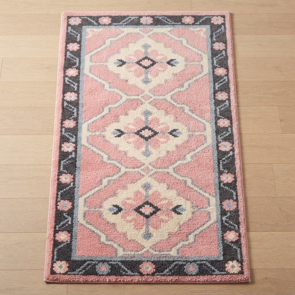 Rosy Ribbon Medallions Hand Tufted Runner Rug - studio photo