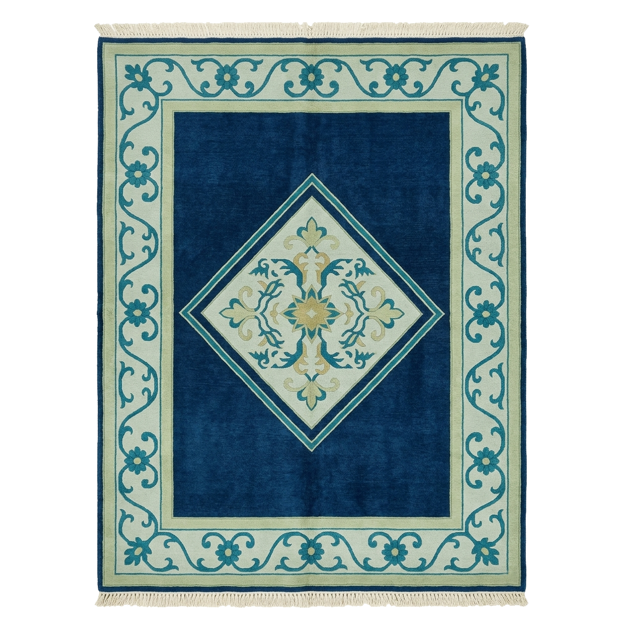 Royal Indigo Medallion Hand Knotted Rug 