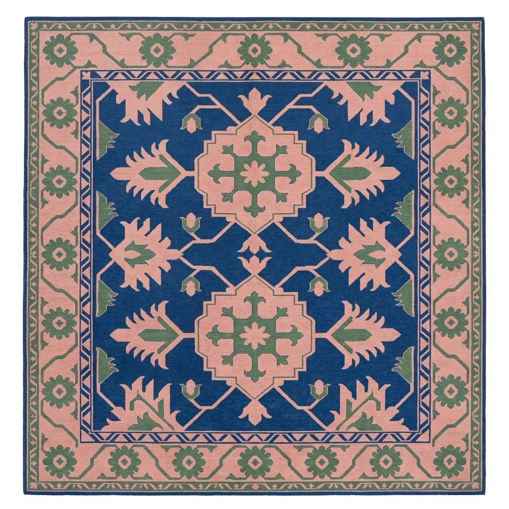 Royal Peach Meadow Carpet Square Knotted Rug 