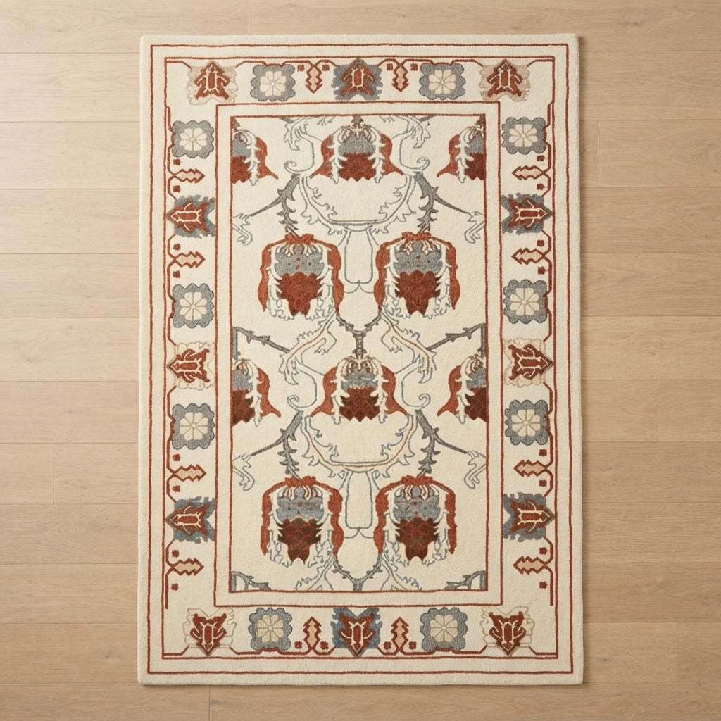 Russet Pomegranate Lantern Hand Tufted Wool Rug - studio photo