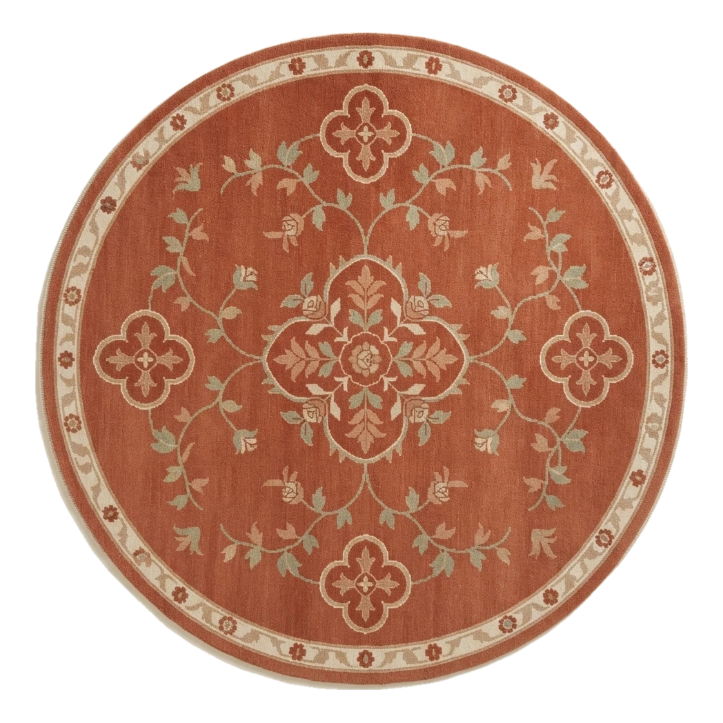 Rust Vine Quatrefoil Round Hand Knotted Rug - alternate view