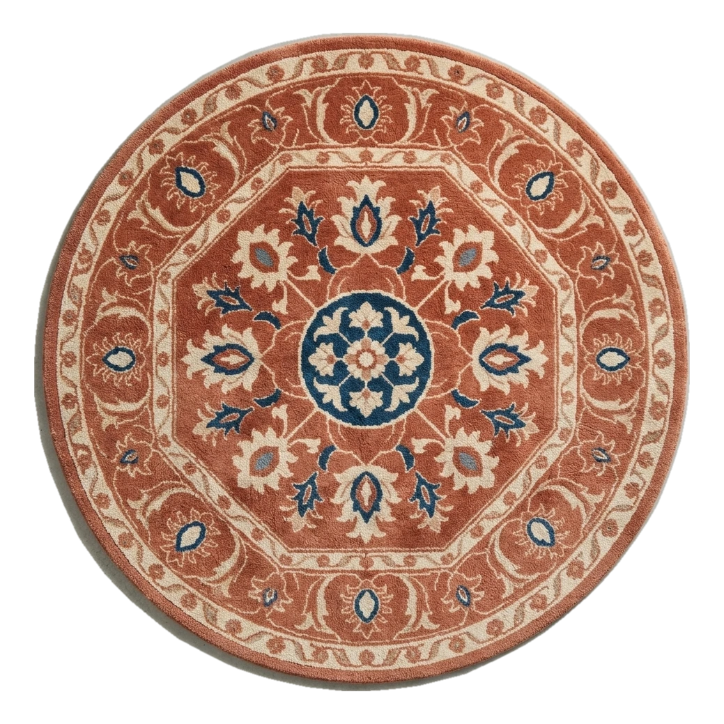 Saffron Octagon Garden Round Hand Tufted Wool Rug - alternate view