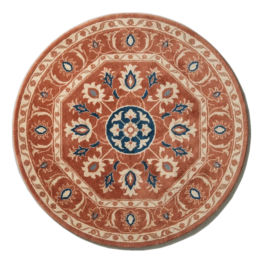Saffron Octagon Garden Round Hand Tufted Wool Rug