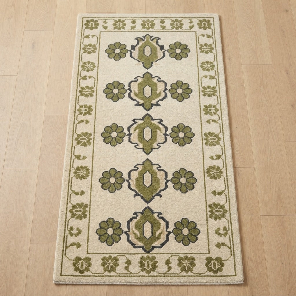 Sage Blossom Column Hand Tufted Runner Rug - studio photo