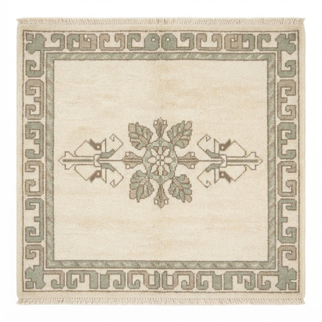 Sage Leaf Meander Hand Knotted Rug - studio photo