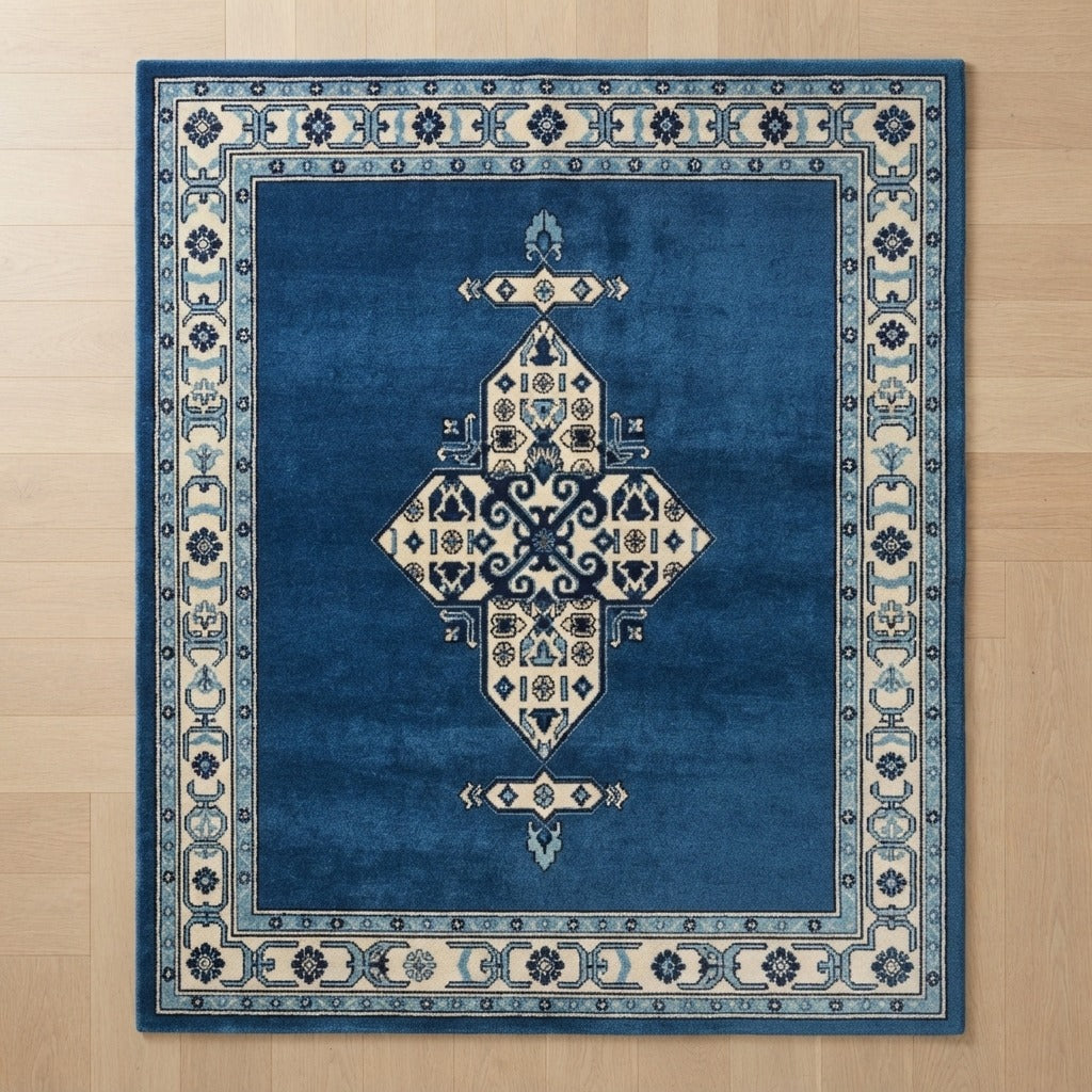 Sapphire Nomad Jewel Hand Tufted Wool Rug - studio photo