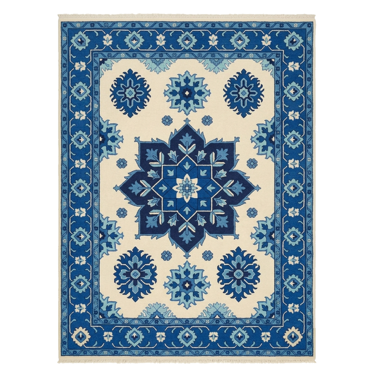 Sapphire Snow Medallion Hand Knotted Rug 
