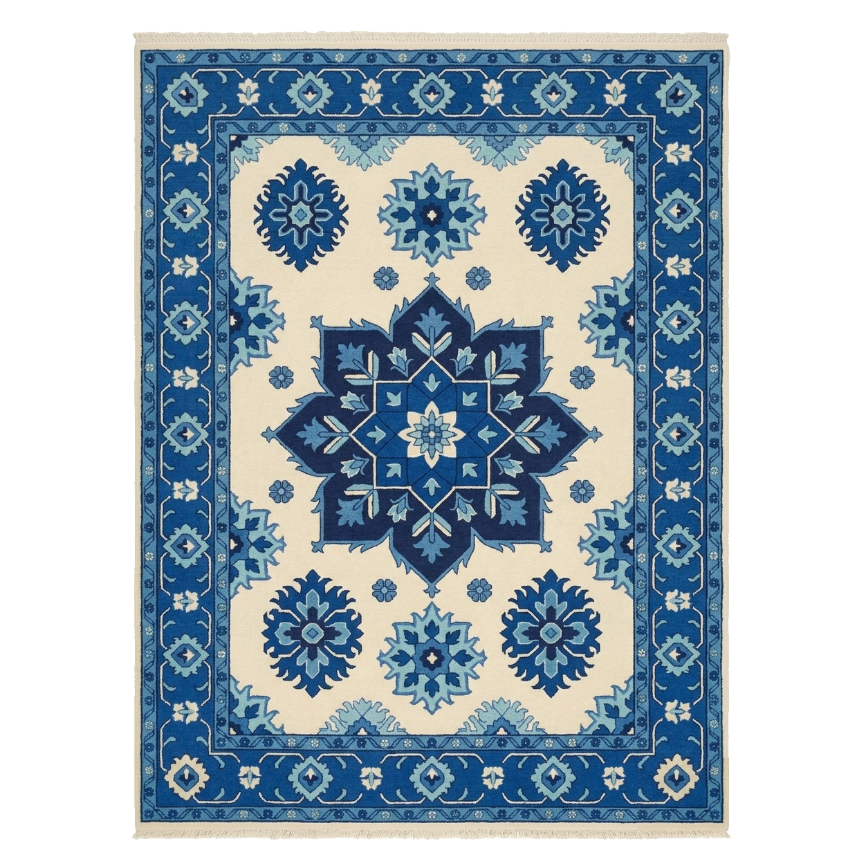 Sapphire Snow Medallion Hand Knotted Rug 
