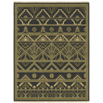 Decorative rug with geometric pattern on a green background