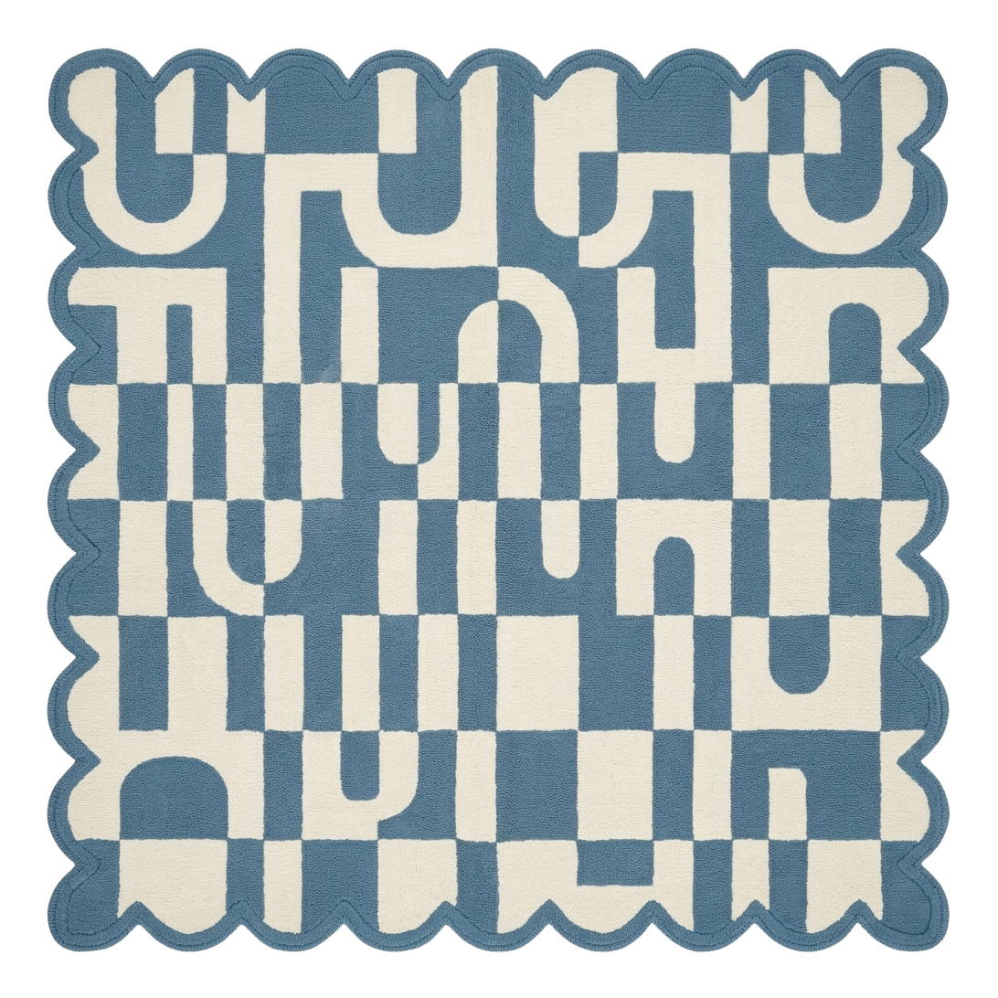 Scallop Abstract Maze Square Hand Tufted Wool Rug