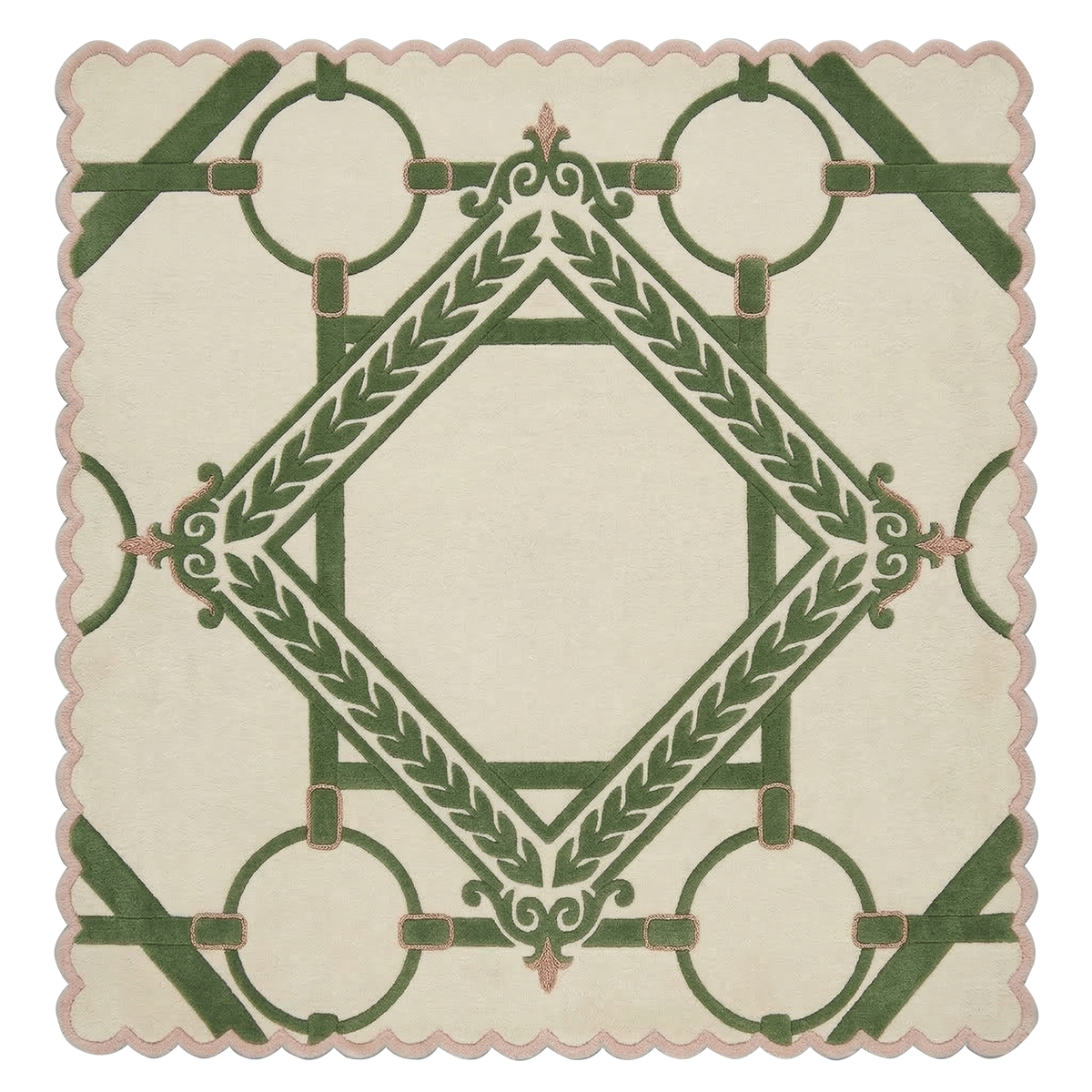 Decorative green rug on a beige background
