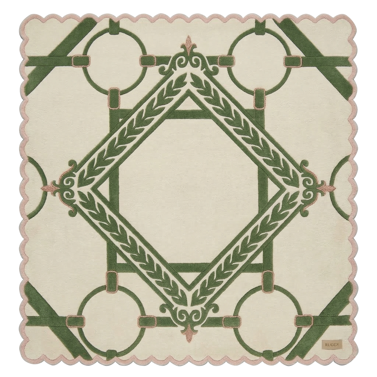 Decorative green rug on a beige background