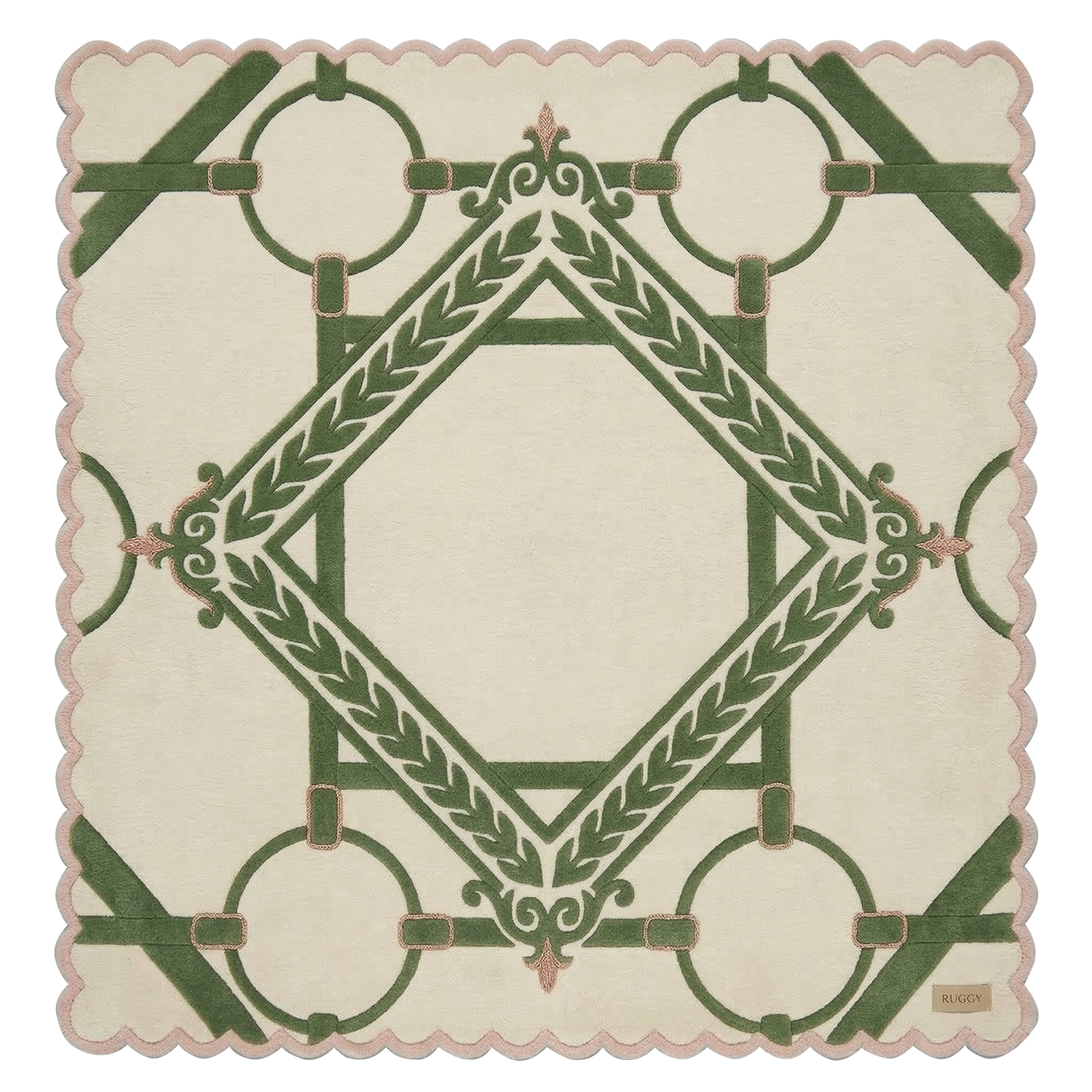 Decorative green rug on a beige background