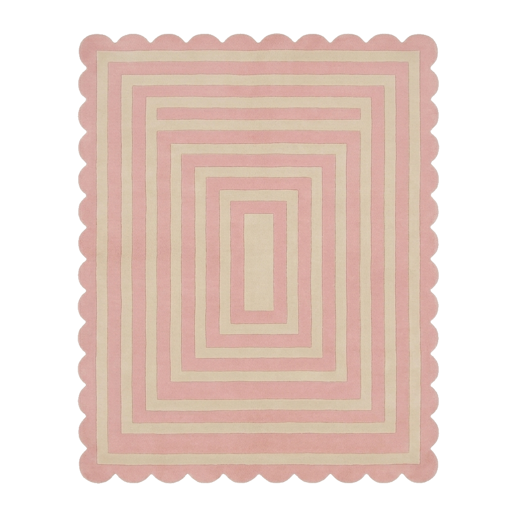 Scalloped Pink Frame in Frame Hand Tufted Wool Rug