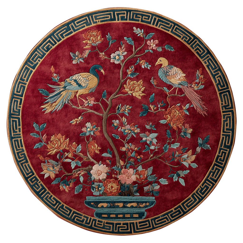 Scarlet Phoenix Circle Hand Tufted Viscose Rug