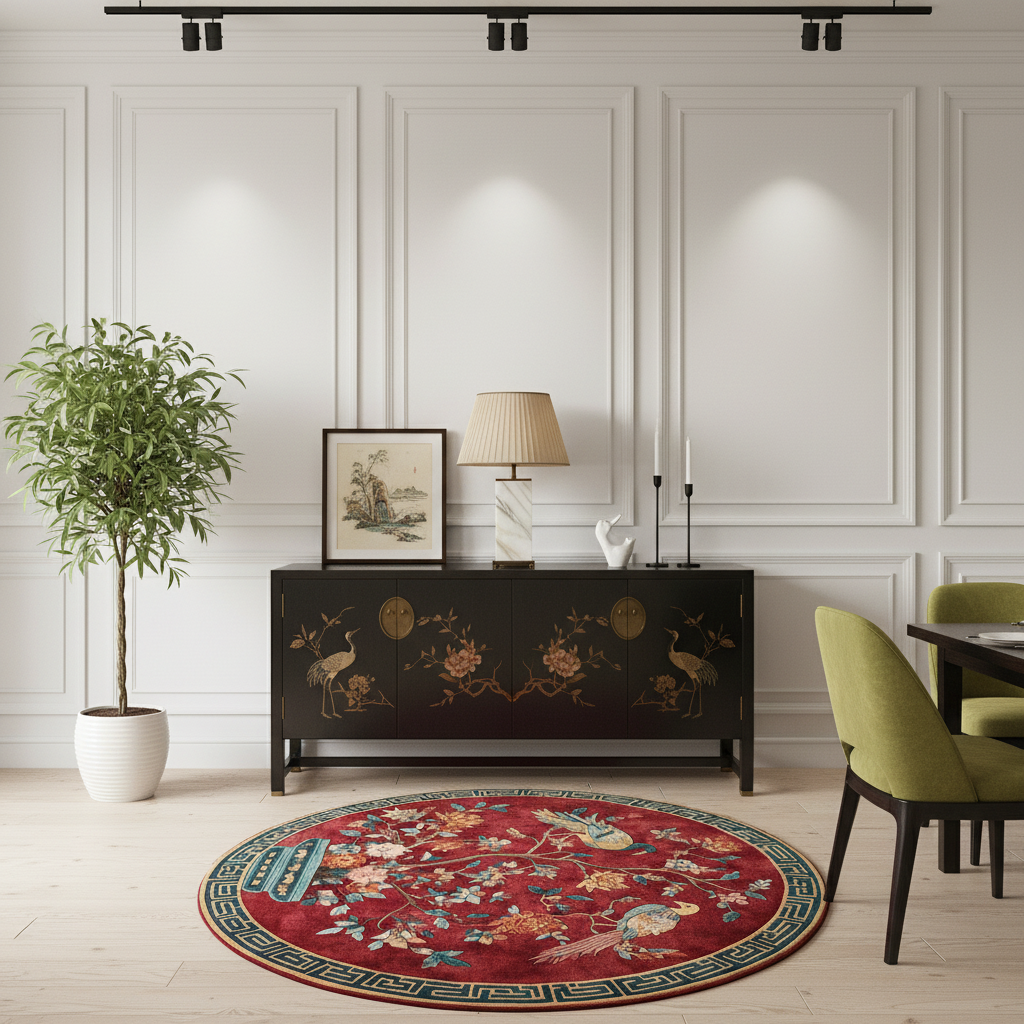 Scarlet Phoenix Circle Hand Tufted Viscose Rug