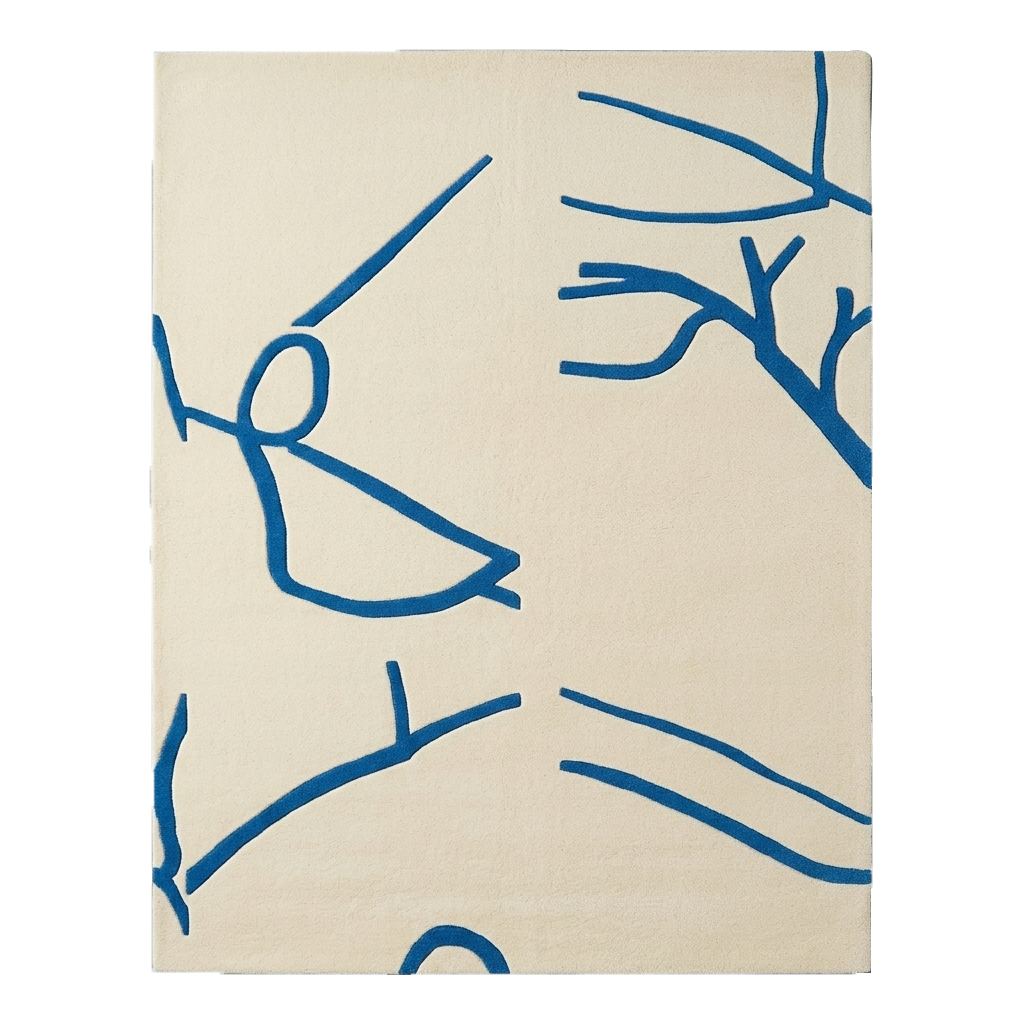 Scribbled White Hand Tufted Wool Rug 