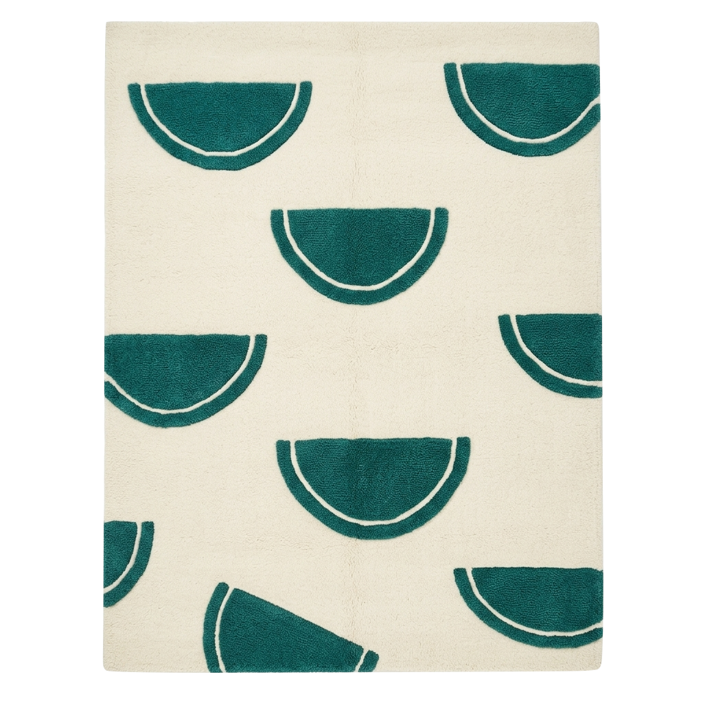 Semi Circle Motif Star Hand Knotted Wool Rug 