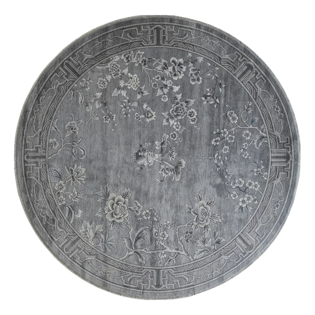 Silver Blossom Moon Round Hand Knotted Rug - alternate view