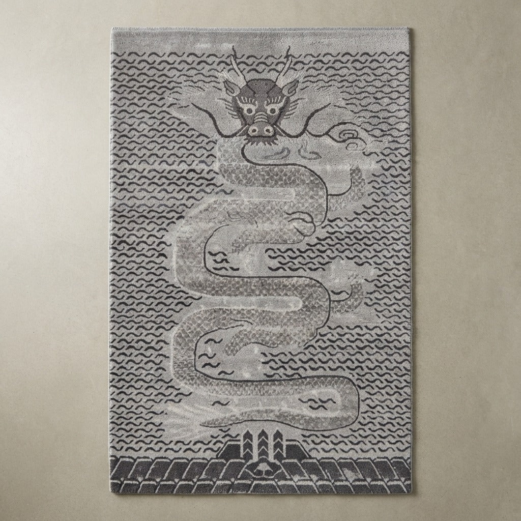 Silver Dragon Tide Hand Tufted Wool Rug - studio photo