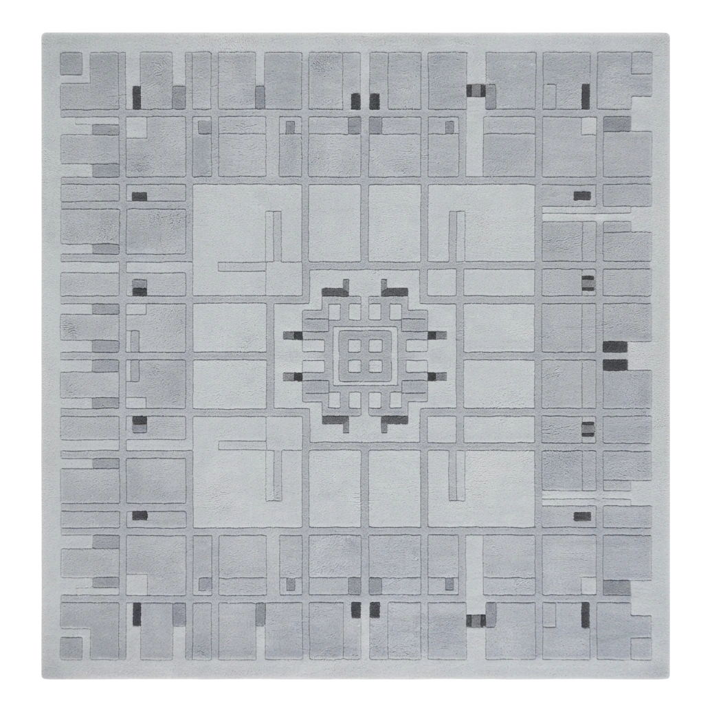 Silver Grid Mosaic Square Hand Tufted Wool Rug - alternate view