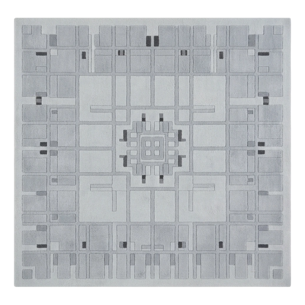 Silver Grid Mosaic Square Hand Tufted Wool Rug