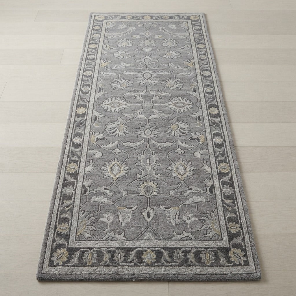 Silver Vine Heritage Hand Tufted Runner Rug - studio photo