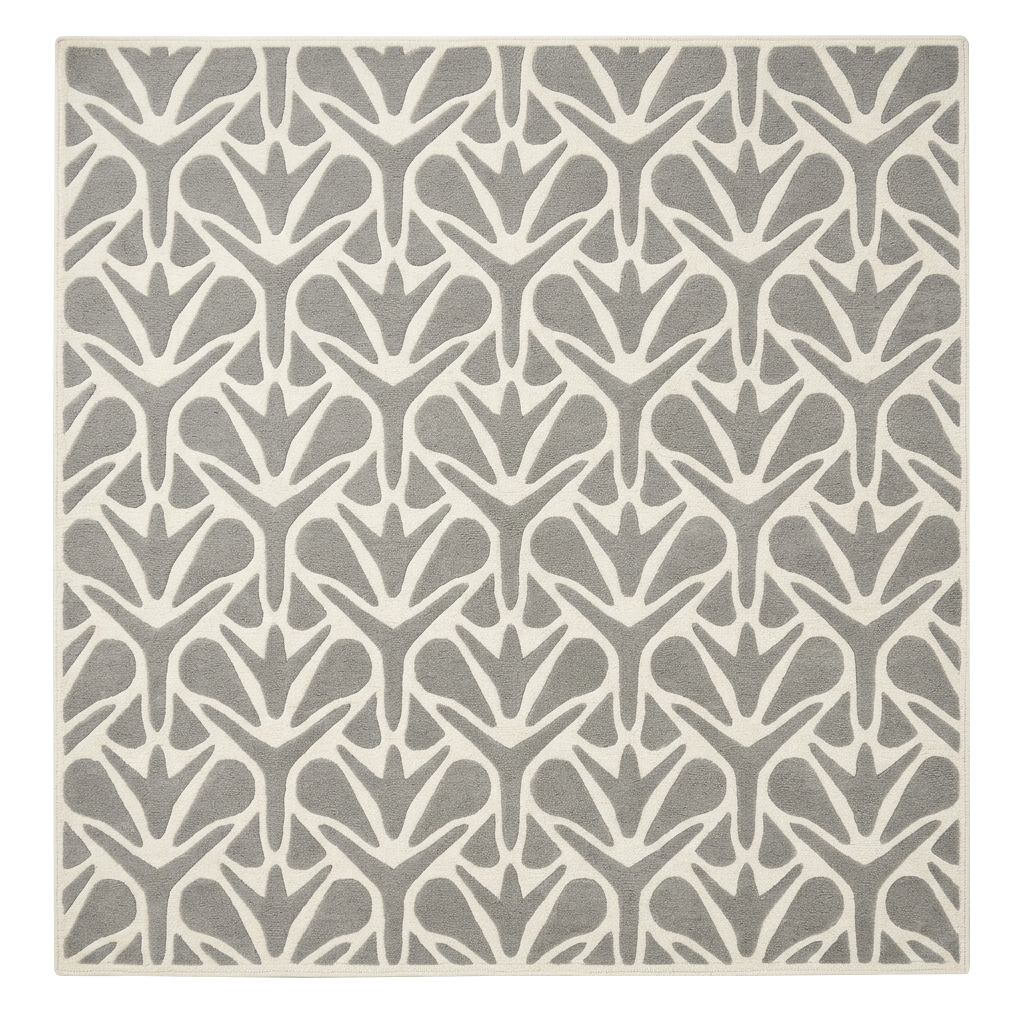 Patterned rug with geometric design on a white background