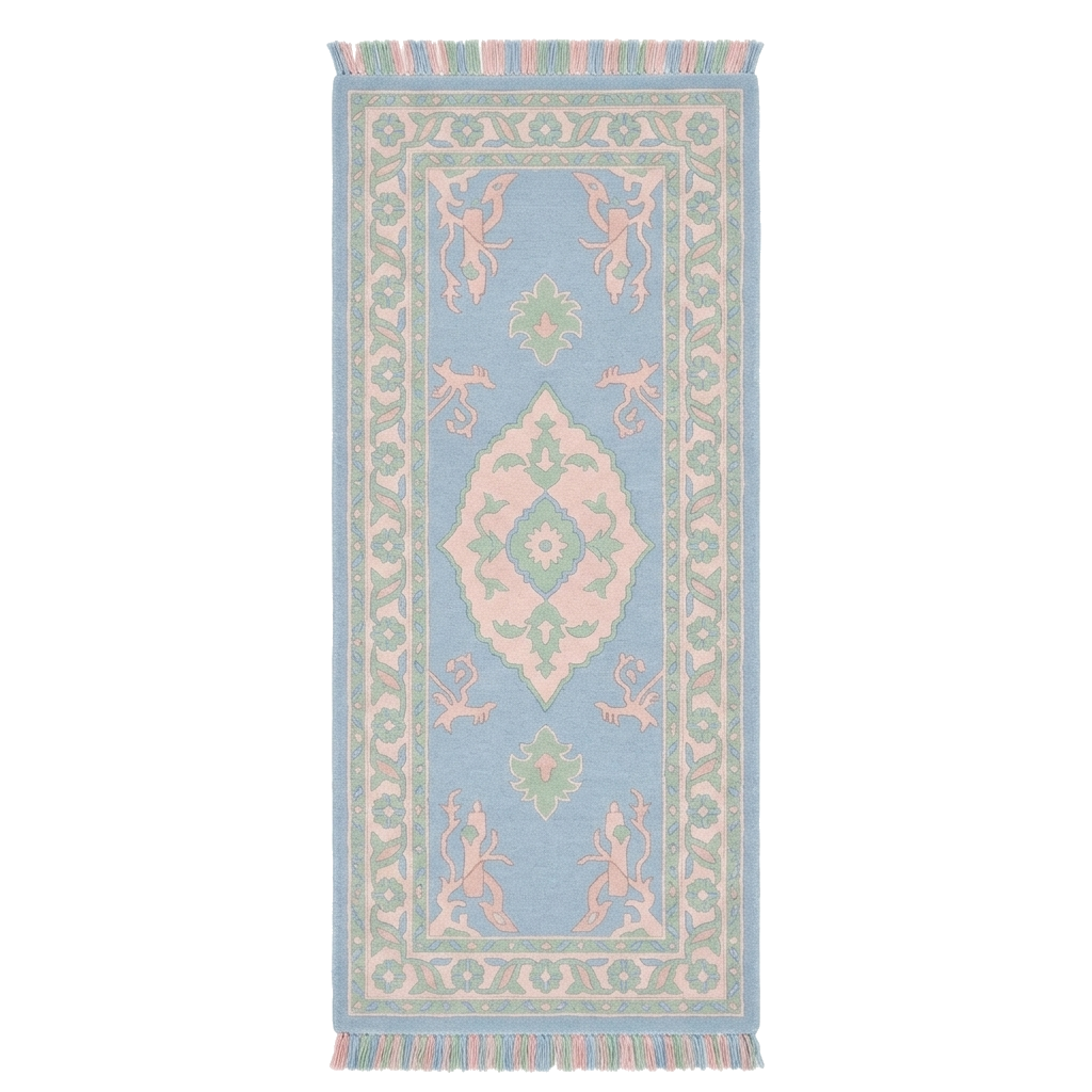 Sky Blush Medallion Hand Knotted Runner Rug