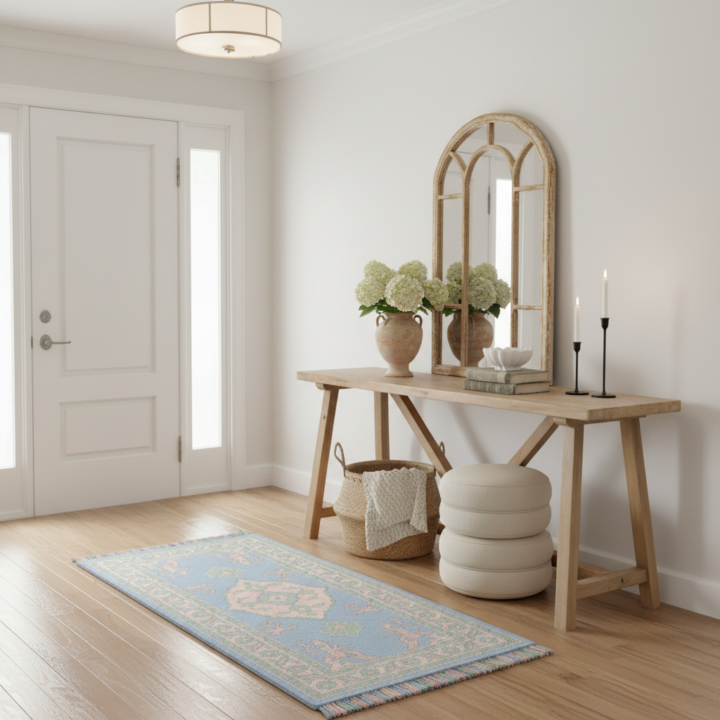 Sky Blush Medallion Hand Knotted Runner Rug