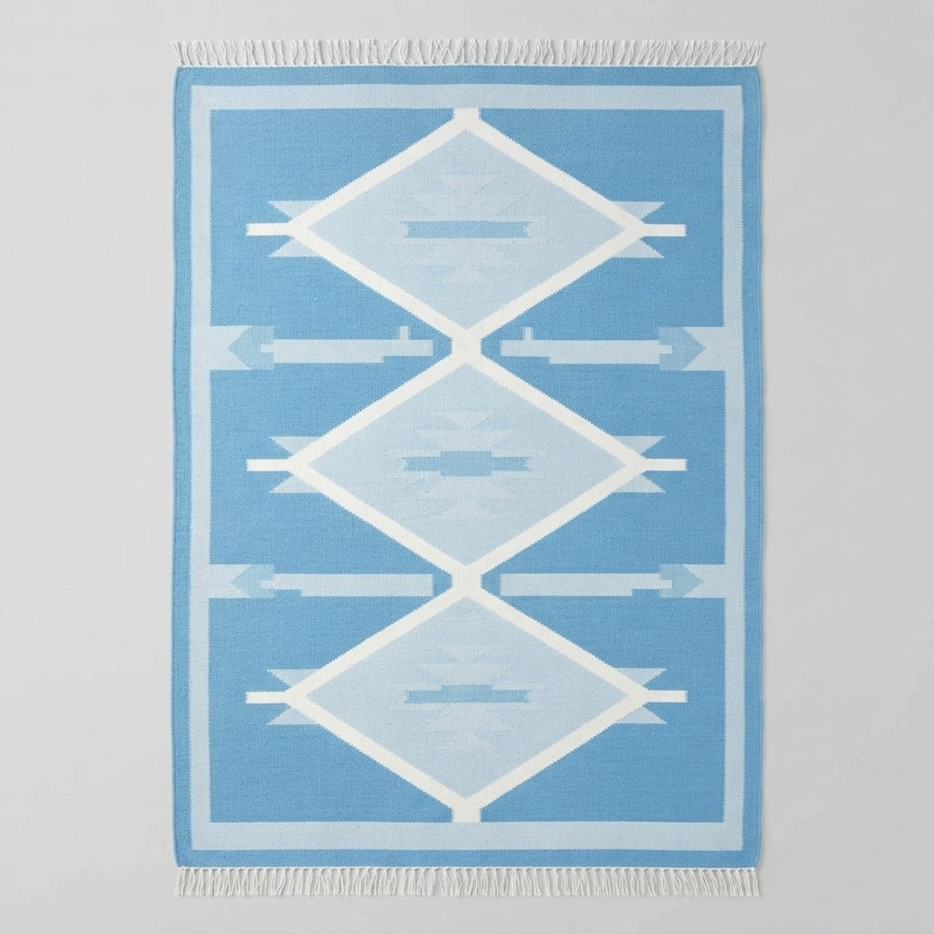Skyline Diamond Totem Flatweave Cotton Dhurrie Rug - studio photo