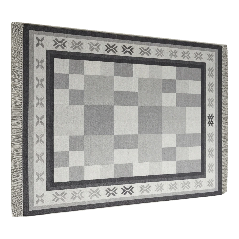 Slate Checkerboard Frame Flatweave Cotton Dhurrie Rug - alternate view
