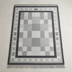 Slate Checkerboard Frame Flatweave Cotton Dhurrie Rug - studio photo
