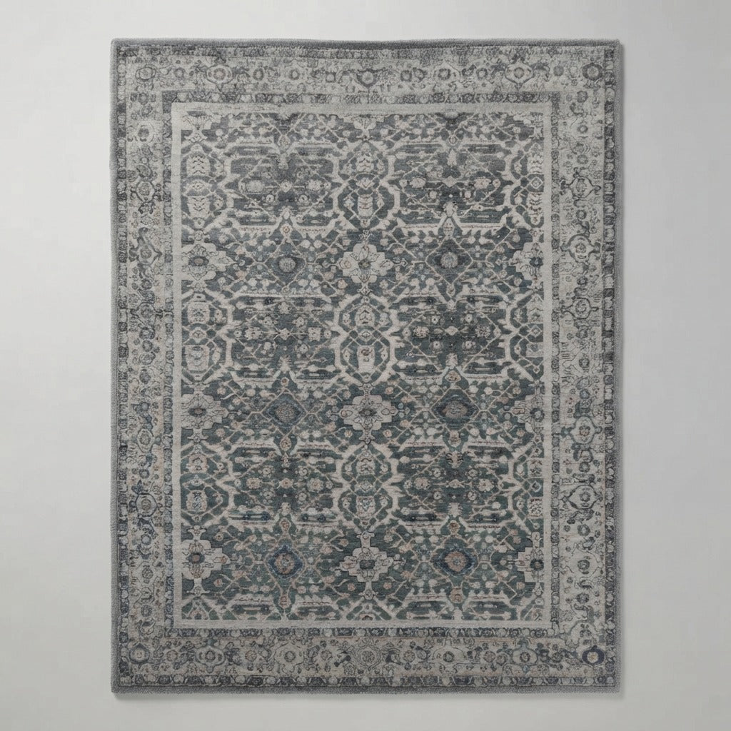 Slate Heirloom Tapestry Hand Tufted Wool Rug - studio photo