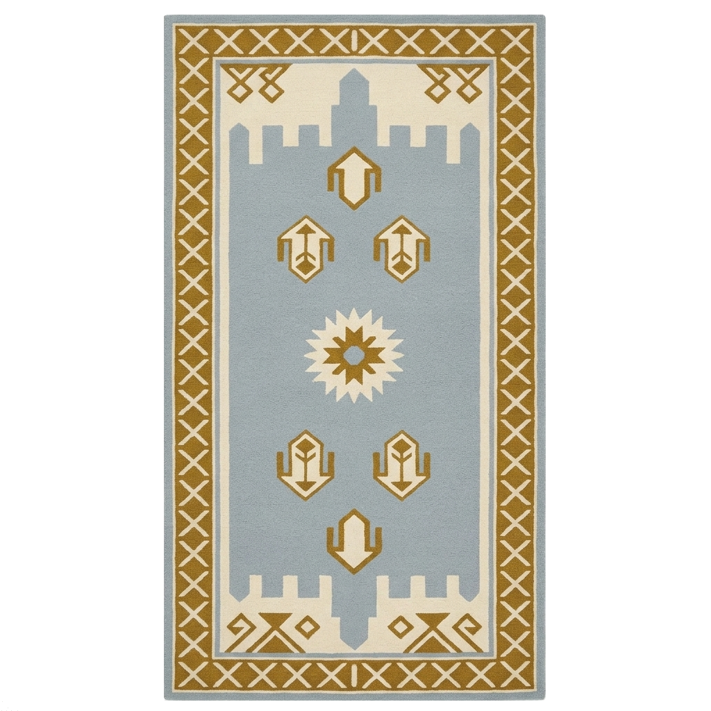 Slate Ochre Fortress Star Hand Tufted Wool Runner Rug 