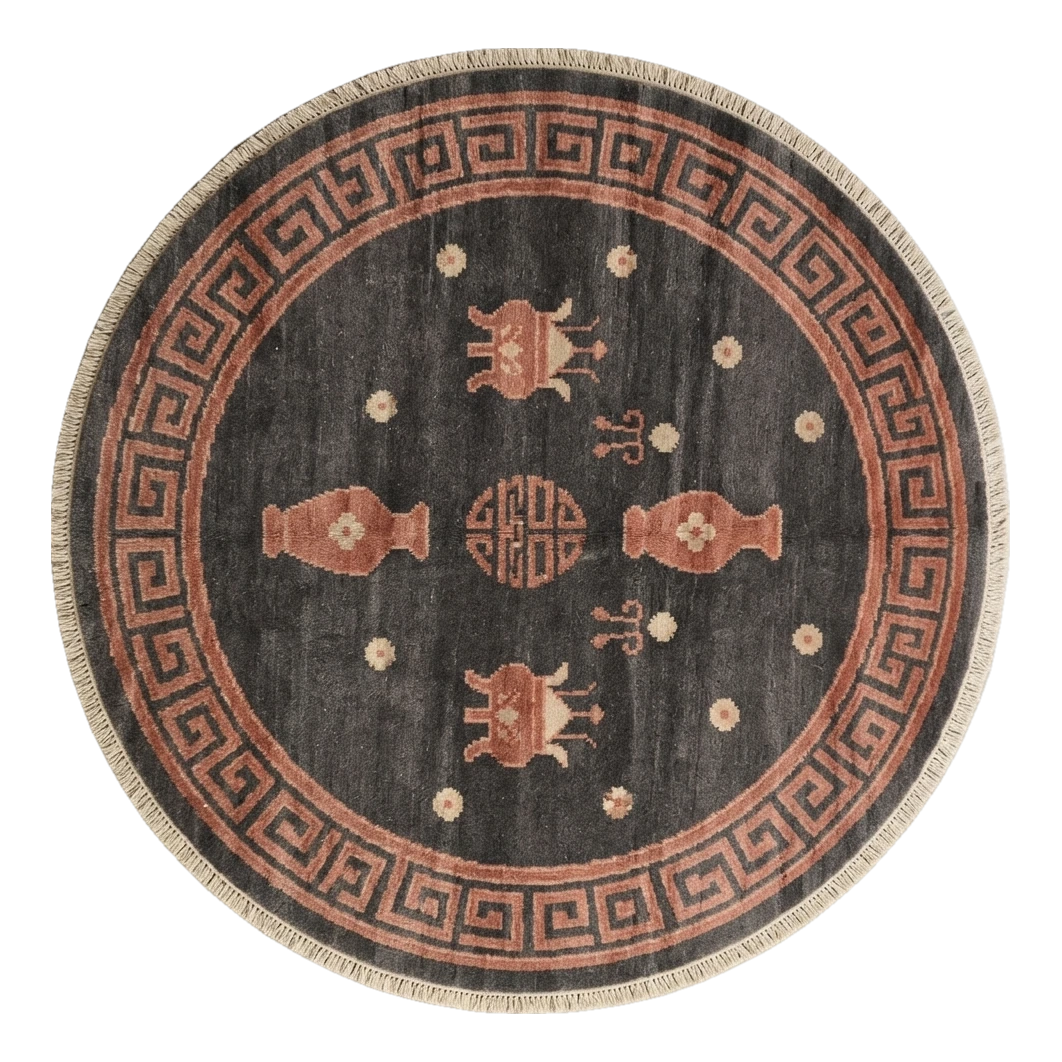 Smoky Coral Urns Round Hand Knotted Rug - alternate view