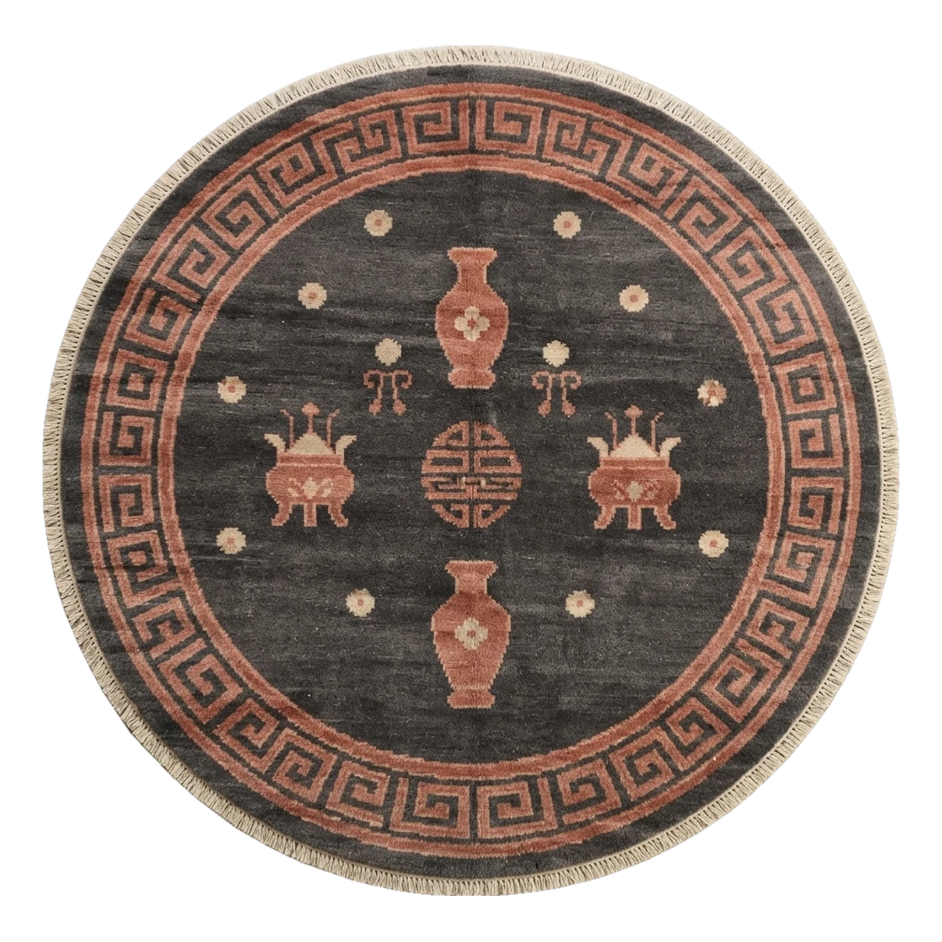 Smoky Coral Urns Round Hand Knotted Rug