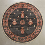 Smoky Coral Urns Round Hand Knotted Rug - studio photo