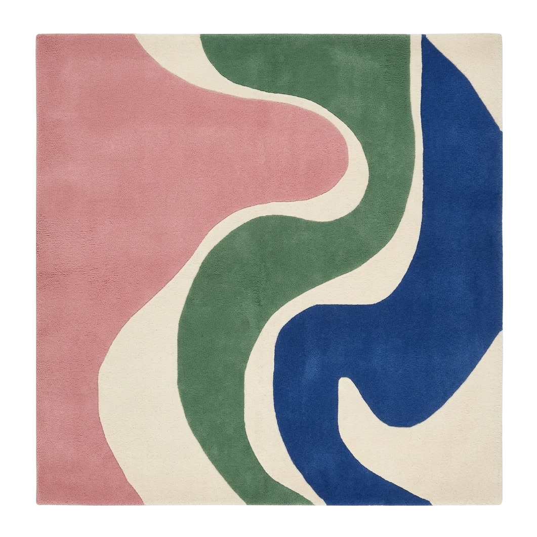 Soft Current Lines Square Hand Tufted Wool Rug 