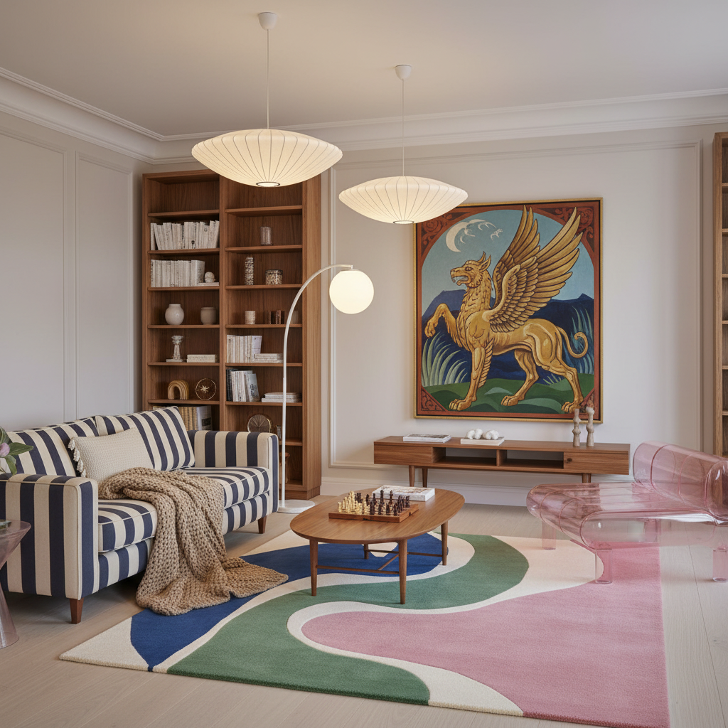 Soft Current Lines Square Hand Tufted Wool Rug