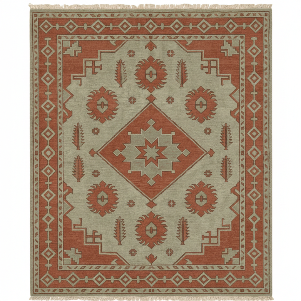 Soft Teal Medallion Hand Knotted Rug