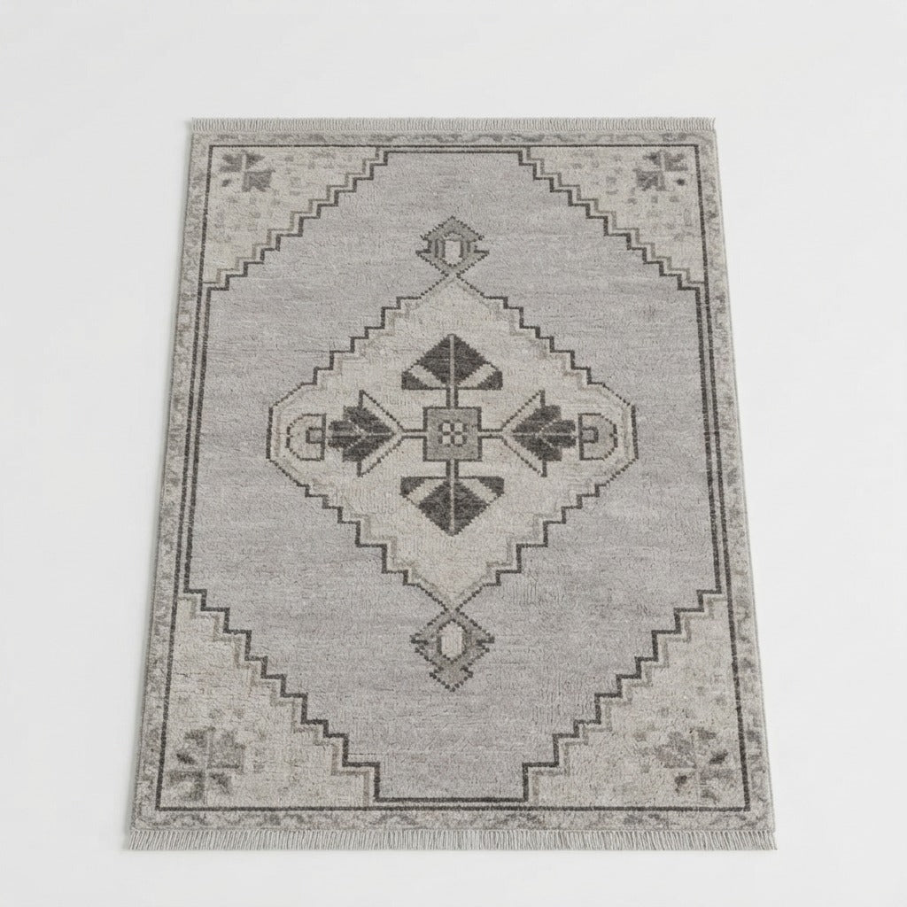 Stone Ash Medallion Hand Knotted Rug - studio photo