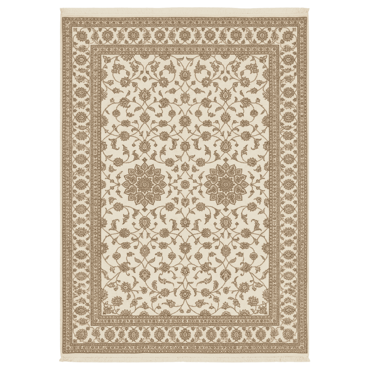 Decorative rug with intricate patterns on a plain background