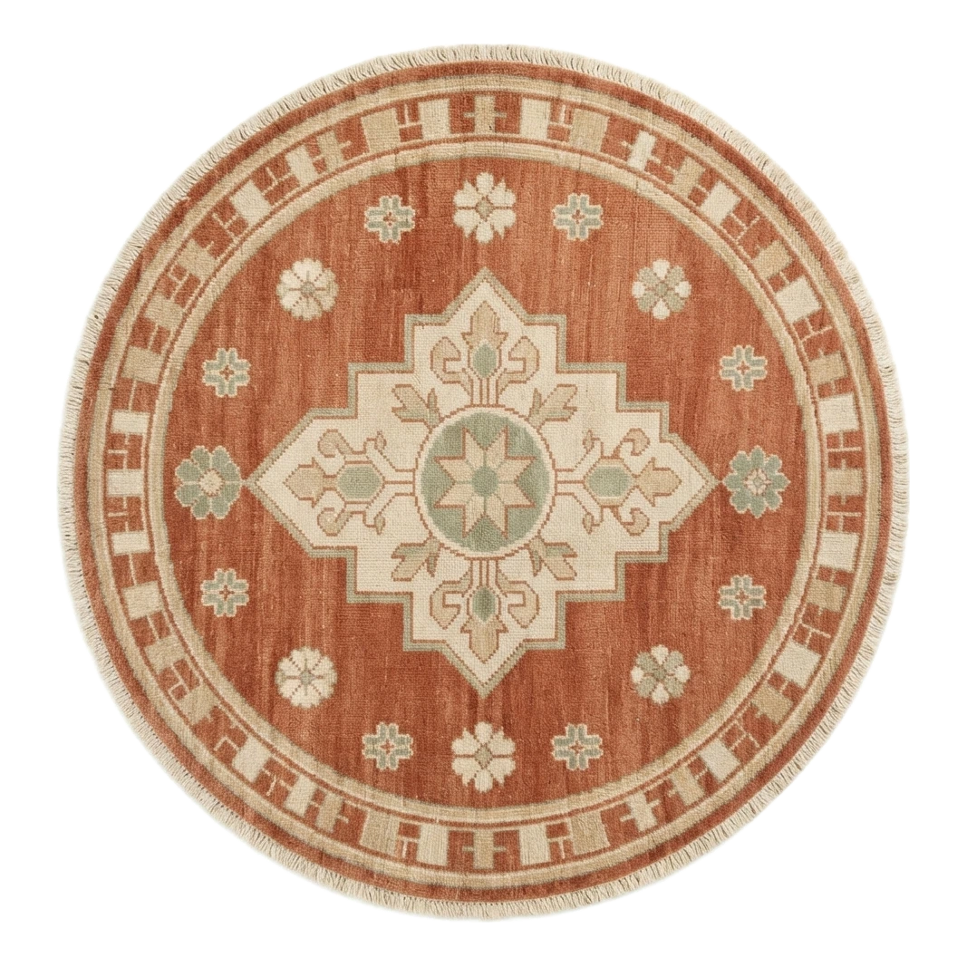 Terracotta Star Medallion Round Hand Knotted Rug - alternate view
