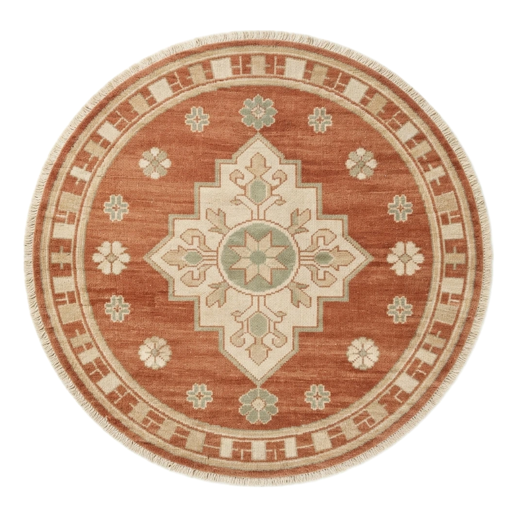 Terracotta Star Medallion Round Hand Knotted Rug