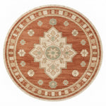 Terracotta Star Medallion Round Hand Knotted Rug - studio photo