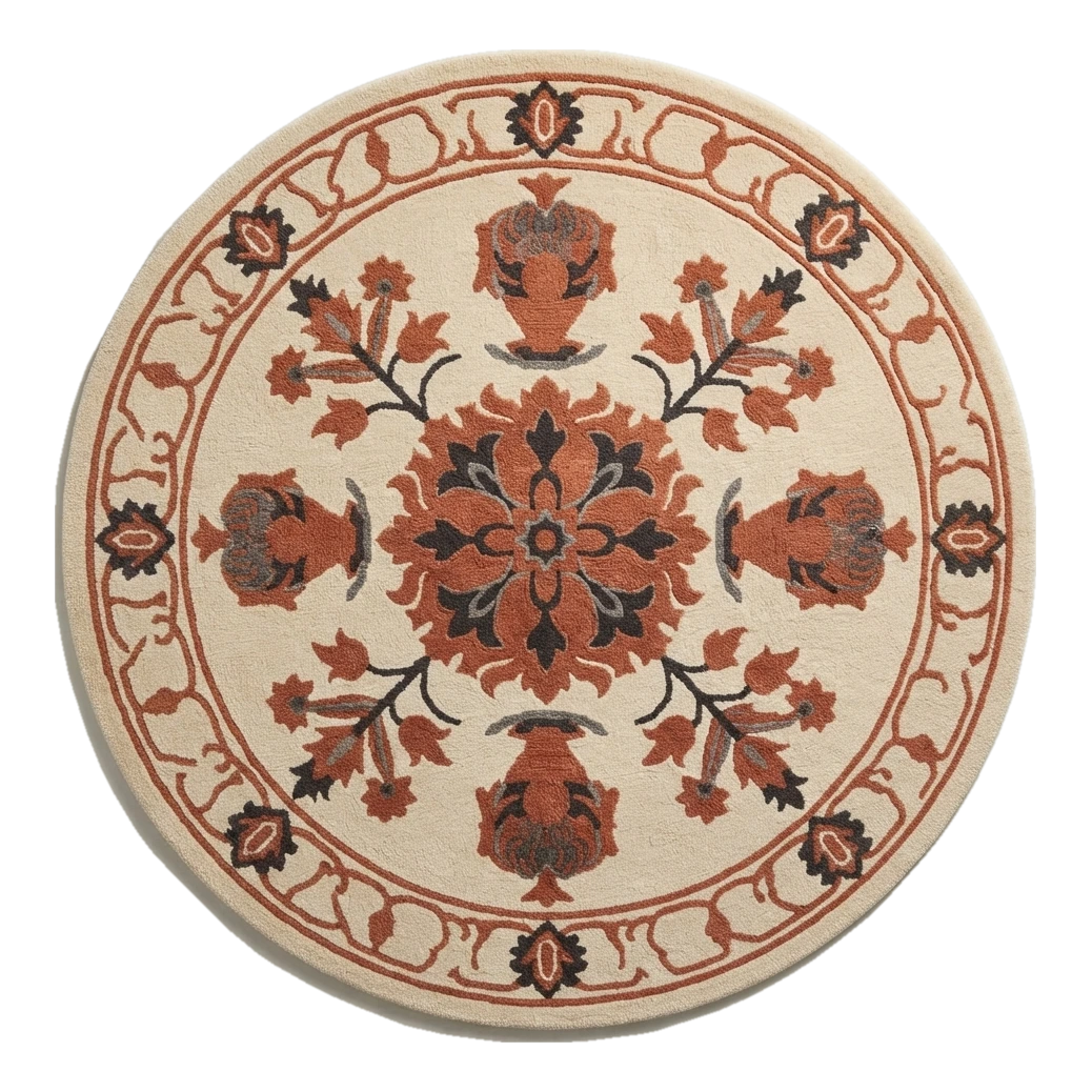 Terracotta Urn Parade Round Hand Tufted Wool Rug - alternate view