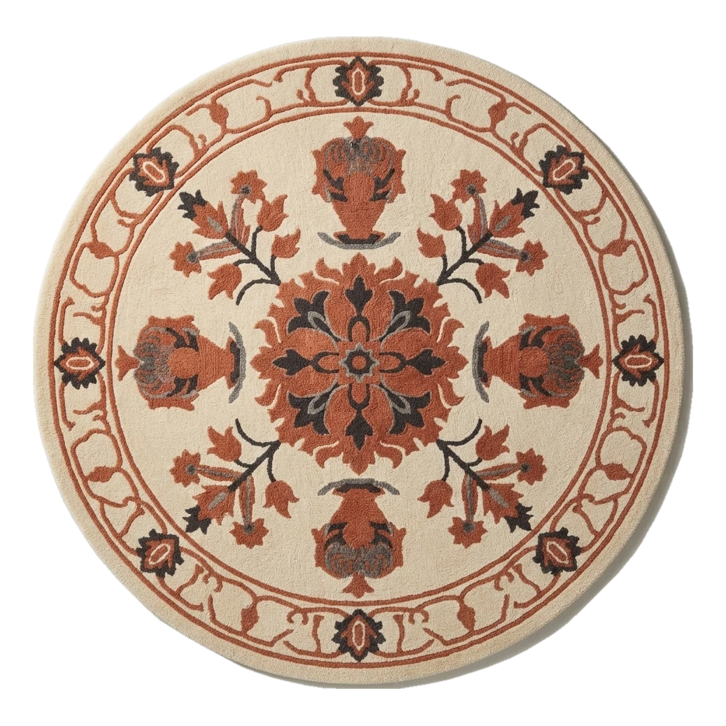 Terracotta Urn Parade Round Hand Tufted Wool Rug