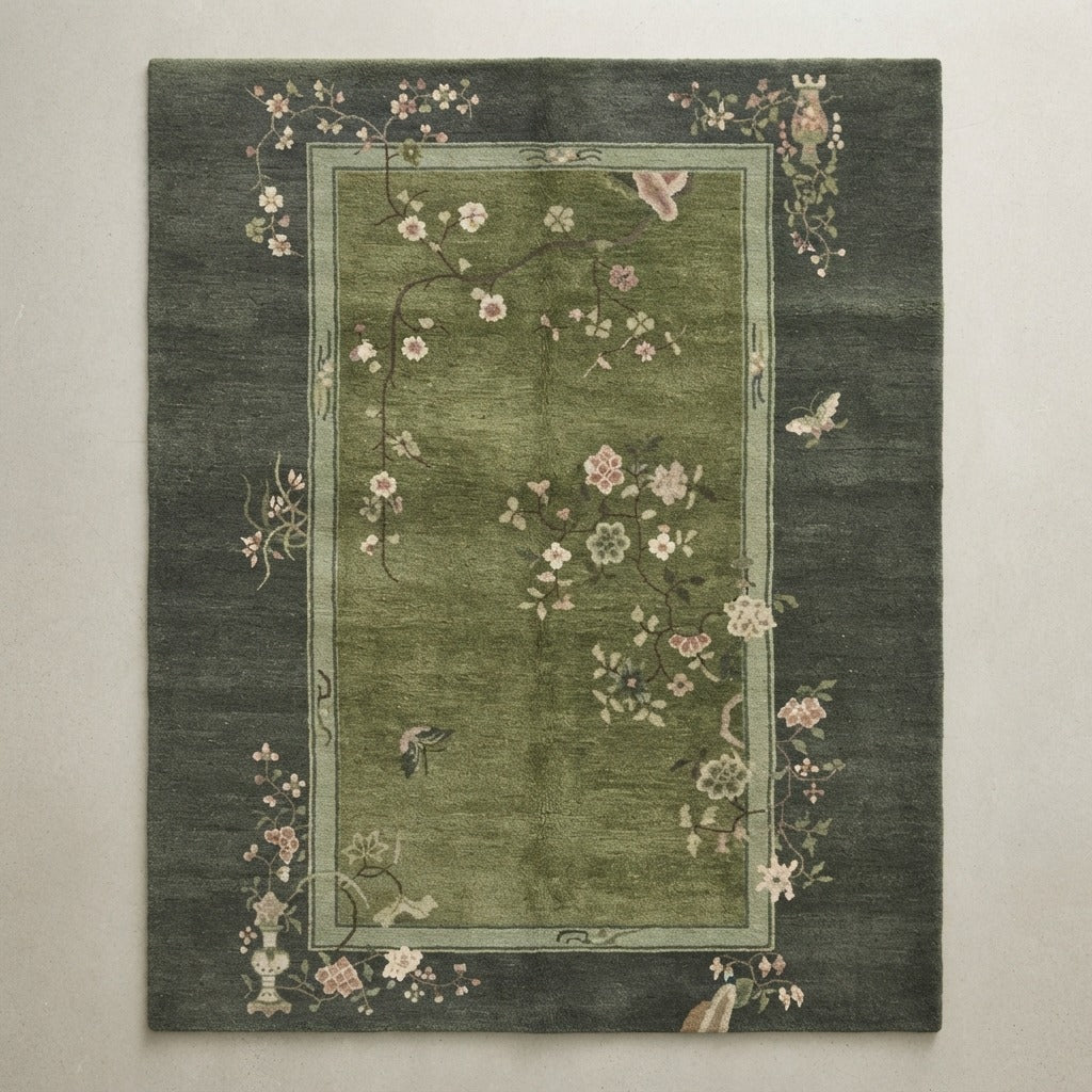 The Blossom Aviary Hand Knotted Rug - studio photo