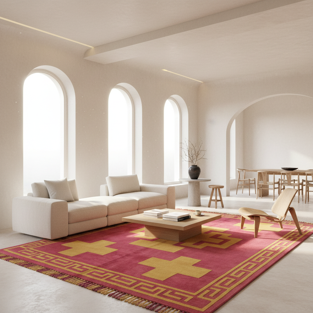 The Step Cross Crimson Hand Knotted Wool Rug